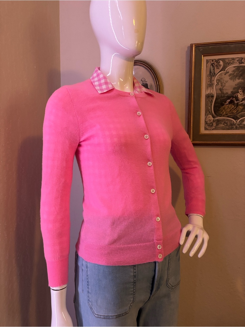 J. Crew  Cashmere Bright Pink Button-Up Cardigan
